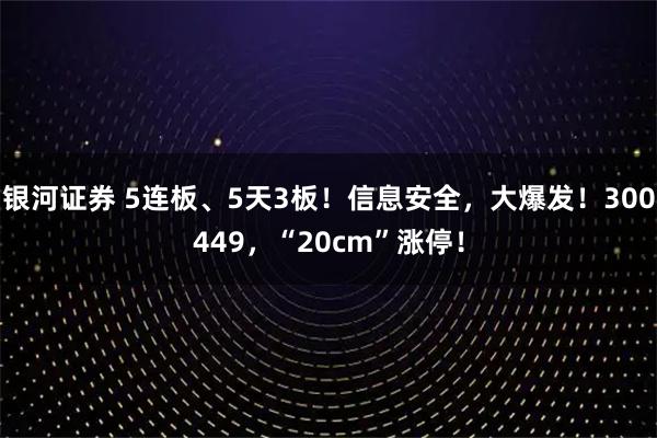 银河证券 5连板、5天3板！信息安全，大爆发！300449，“20cm”涨停！